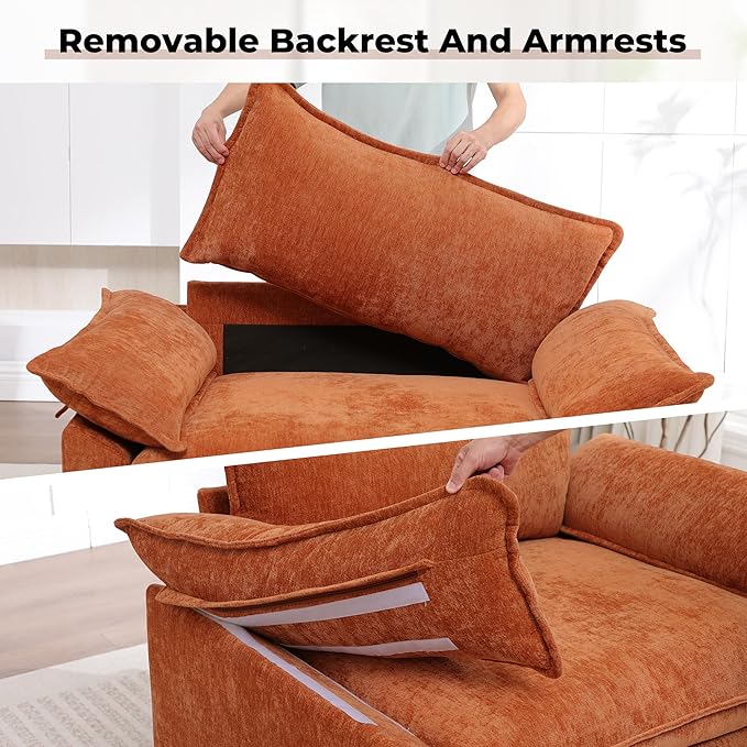 Oversized Accent Chair,44" Modern Living Room Chairs,Chenille Upholstered Cloud Sofa Chair Armchair with Extra Thick,Comfy Accent Chair Reading Chairs for Bedroom Apartment Terracotta Orange