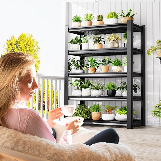 59''W Storage Shelves,3000LBS Garage Shelving,Adjustable Garage Shelves,Heavy Duty Metal Shelving, 5 Tier Wood Utility Steel Shelf, Easy-to-Install Shelving Units and Storage 72''x59''x19.7 - Image 2