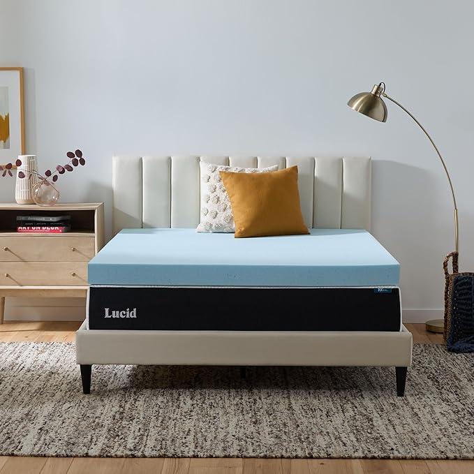 Lucid 4 Inch Memory Foam Mattress Topper, Twin Size – Cooling Gel Bed Topper – Preassure-Relieving Ultra Plush Feel – Ventilated Breathable Design – CertiPur Certified - Dorm Room Essentials