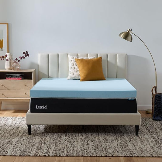 Lucid 4 Inch Memory Foam Mattress Topper, California King Size – Cooling Gel Bed Topper – Preassure-Relieving Ultra Plush Feel – Ventilated Breathable Design – CertiPur Certified - Dorm Essentials