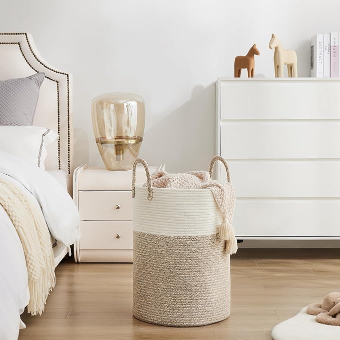 Cotton Rope Laundry Basket by YOUDENOVA, 58L Woven Collapsible Laundry Hamper, Clothes Hamper with Reinforced Handles in the Laundry Room, Bedroom, Bathroom, Brown - Image 9