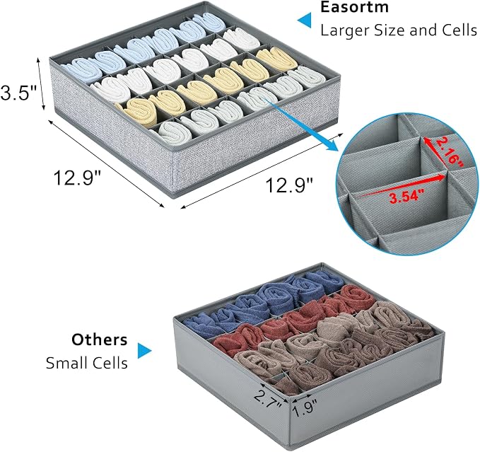 Sock Organizer 4 Pack, Foldable Underwear Drawer Organizer - 24 Cell for Socks, Handkerchiefs, Ties, Belts (Gray) - Image 2