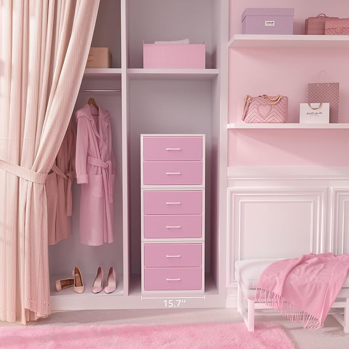 BOLUO Stackable Closet Drawers for Clothes Organizers and Storage Fabric Pink 2 Drawer Dresser for Bedroom 2 Packs Modern Small - Image 7