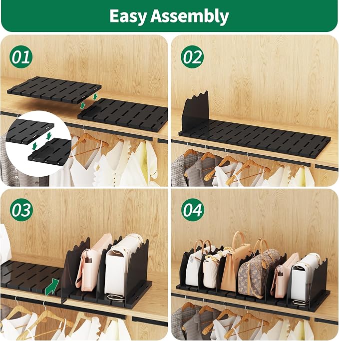 SPACEKEEPER Shelf Divider for Closet, Adjustable Purse Organizers Handbag Separators Storage Organizer Bookshelf Separator Dividers in Bedroom Office Kitchen Bathroom, Black - Image 7