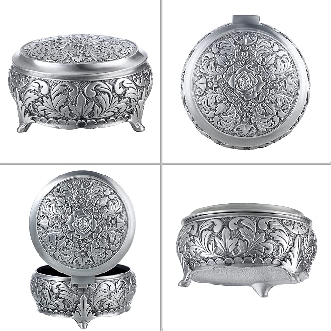 Hipiwe Metal Jewelry Box Vintage Ring Holder Trinket Organizer Small Round Earring Necklace Storage Box Jewelry Display Box Keepsake Box Decorative Jewelry Box Gift for Women - Image 5