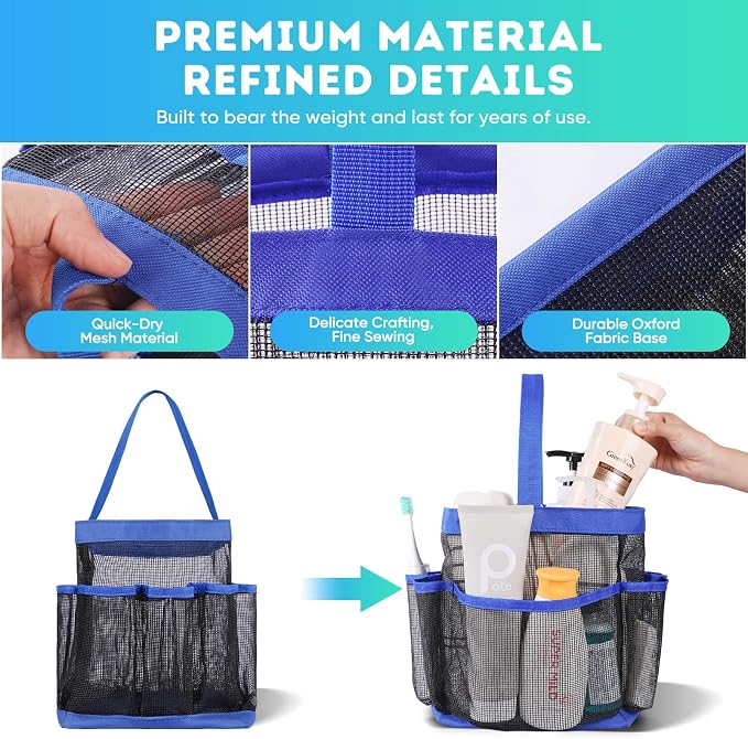 EUDELE Mesh Shower Caddy Portable for College Dorm Room Essentials,Shower Caddy Dorm with 8-Pocket Large Capacity for Beach,Swimming,Gym,Travel essentials, Blue - Image 3