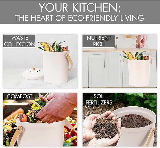 Beautiful Kitchen Compost Bin with Smell Proof Lid - Rust Proof and Odorless Compost Bucket for Your Countertop with No Smell Filters - Easy to Clean 1.1 Gallon Bin Looks Great On Any Kitchen Counter - Image 7
