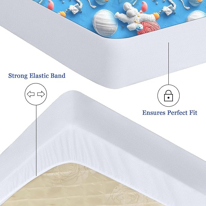 Sufdari Full Mattress Protector,Waterproof Mattress Protector,Fitted Sheet Style Mattress Cover with 18" Deep Pocket,Washable and Comfortable-Spaceman,Full