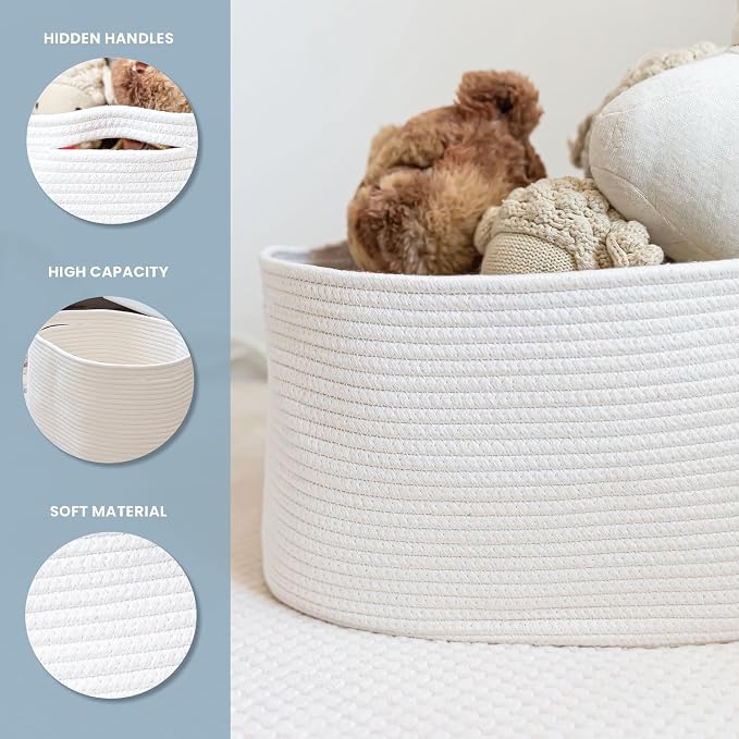OrganiHaus Rope Baskets for Shelves - Set of 3 Woven Storage Baskets for Organizing, Closet & Toy Storage - Off-White - 15x9x10 - Image 3