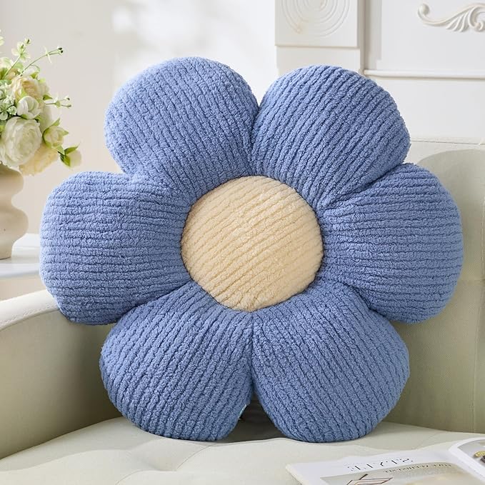 Flower Pillow, 15.75" Blue Throw Pillows Cute Daisy Decorative Pillow Cushion Seating Home Decorative for Bed, Sofa, Couch