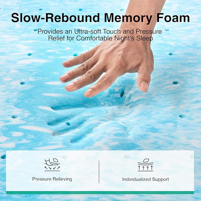 Novilla Full Memory Foam Mattress Topper 3 Inch, Cooling Gel Infused, Ventilated Pressure Relief Pad, Medium Comfort for Sofa, RV, Camper, Dorm Room
