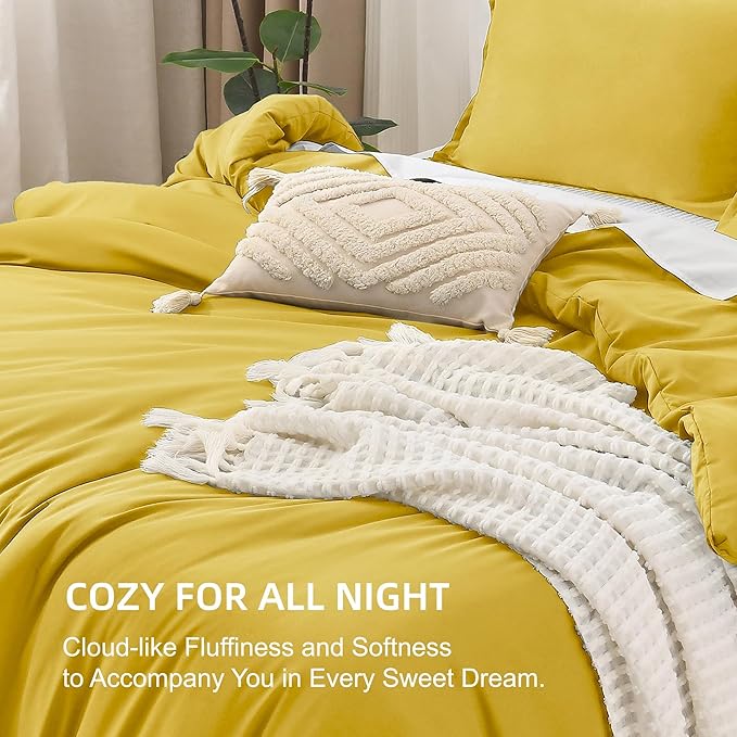 Litanika Comforters Twin XL Size Mustard Yellow, 2 Pieces Lightweight Solid Bedding Set & Collections, All Season Fluffy Bed Set (68x92 Inches Comforter & 1 Pillowcase)