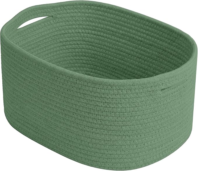 ECDYQXVU Cotton Rope Storage Basket, 15x10x9 Inches, Woven Basket for Shelves, Clothes, Towels, Books, and Laundry, Green (1 Pack) by ECDYQXVU