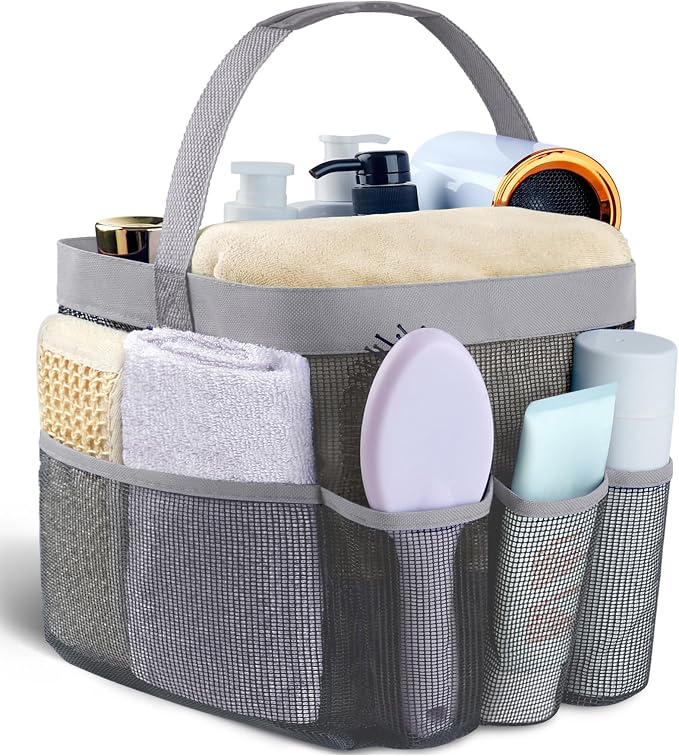 Attmu Mesh Shower Caddy Portable for College Dorm Room Camping Essentials, Shower Caddy Dorm with 9-Pockets, Large Capacity Hanging Basket Bathroom Bag for Toiletry, Swimming, Gym, Camp, Beach by Attmu