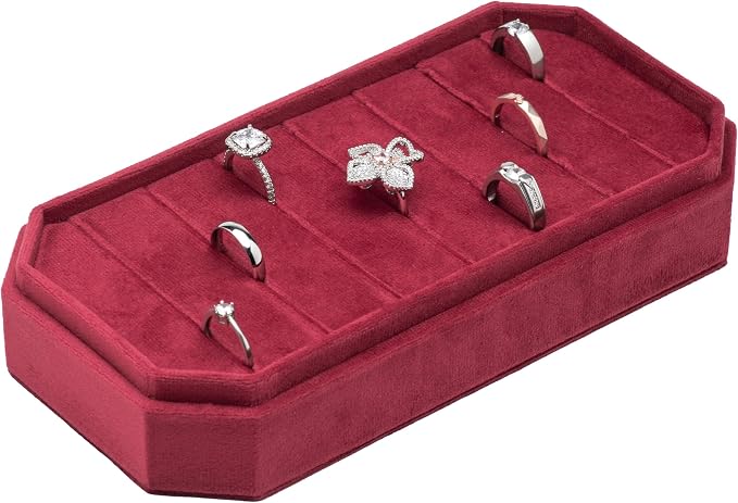 Velvet Ring Organizer Display Tray Jewelry Box Earring Holder Case for Wedding Birthday Christmas Day (Red) - Image 3