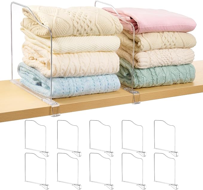 Vtopmart 12 Pack 12in Height Shelf Dividers for Closet Organization, Clear Plastic Closet Shelf Dividers of Upgrade 12in for Maximizing Vertical Space Storage, Organizing Sweater, Jeans, Shirts, Bags by Vtopmart