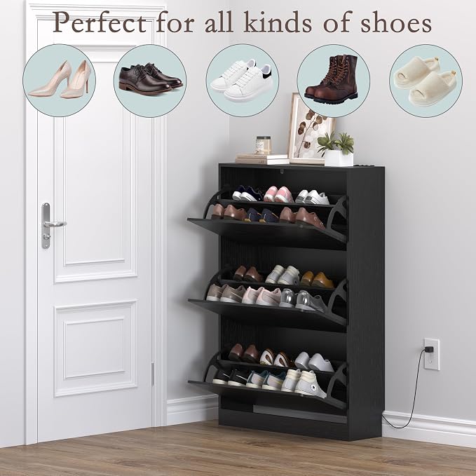 BORNOON Shoe Cabinet with Odor Control and Back Panels, Deodorizing Slim 3-Flip Shoe Storage Cabinet for Entryway, Freestanding Hidden Shoe Rack Organizer for Entrance, Hallway, Bedroom - Image 4