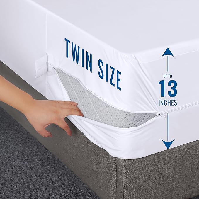 Utopia Bedding Mattress Protector Zippered Twin Size, 100% Waterproof Bed Bug and Dust Mite Proof Mattress Encasement, Absorbent 6 Sided Mattress Cover