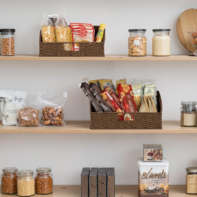 StorageWorks Pantry Baskets for Organizing, Paper Rope Storage Baskets for Shelves with Built-in Handles, Pantry Organizers and Storage, Brown, Set of 2 (Large and Medium) - Image 5