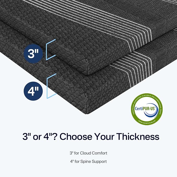 3 Inch Gel Memory Foam Mattress Topper Twin, High Density Ventilated Bed Topper for Back Pain Relief, Breathable Cover with Non-Slip Straps, CertiPUR-US