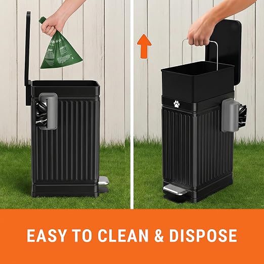 Pupzle Dog Poop Trash Can Outside, 3.2 Gal Metal Dog Waste Trash Can with Lid Outdoor, Waste Container with Pedal Garbage Poop Bin, Poo Bucket Outdoor with Lid for Backyard Odor Control - Image 6