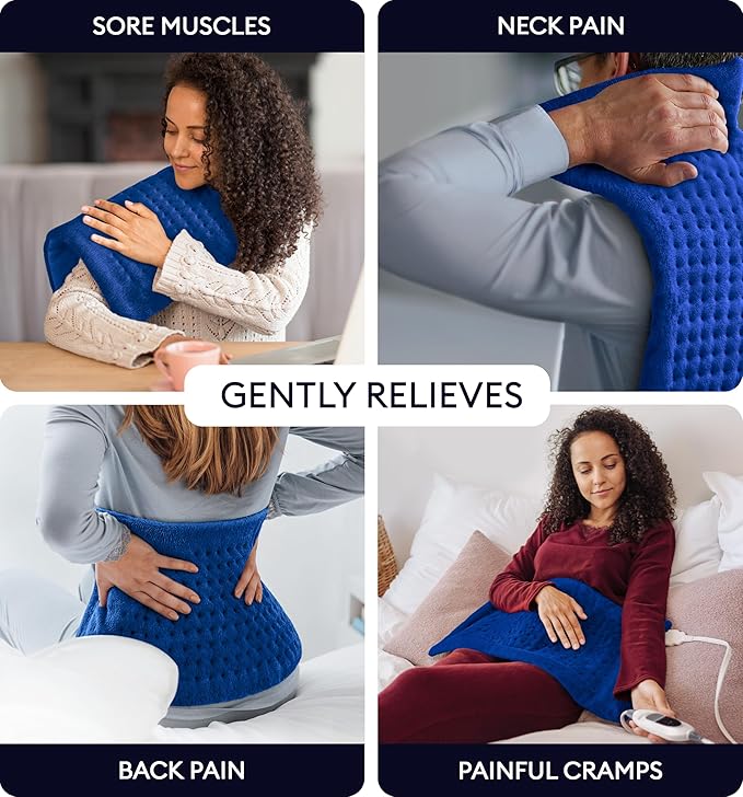 GENIANI Electric Heating Pad for Back Pain & Cramps Relief, Electric Throw, Auto Shut Off, Machine Washable, Moist Heat Pad for Neck & Shoulder, 12x24 Space Blue