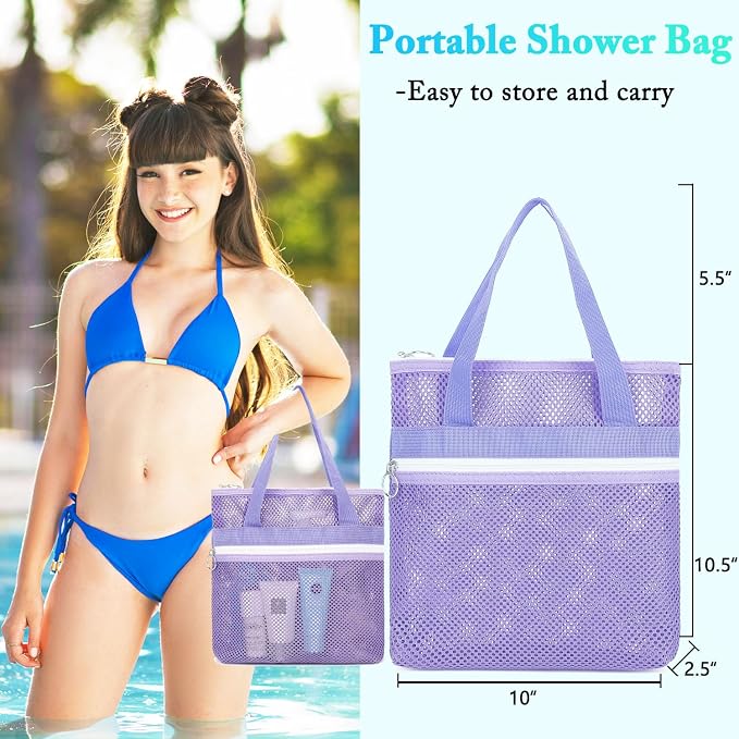 Fammart Mesh Shower Caddy Portable with Zipper & 2 Pockets - Quick Dry Shower Caddy Hanging for Travel Gym Camp Beach - Organizer Bag Bathroom Essentials for College Dorm - Image 3