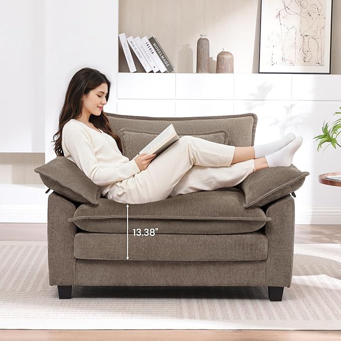 Oversized Accent Chair,Modern Chenille Cloud Sofa Chair with Deep Seat,Upholstered Armchair with Extra Thick,Comfy Accent Chair Reading Chairs for Living Room Bedroom Apartment Brown