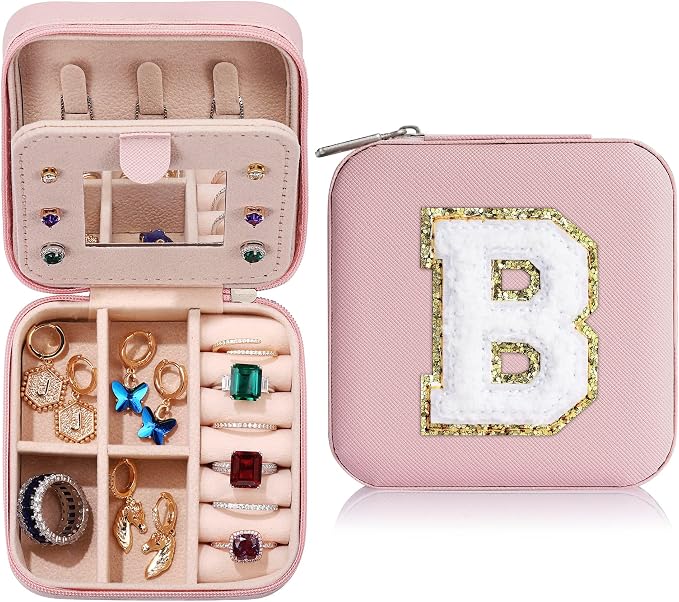 Parima Teen Girl Gifts Trendy Stuff - Travel Jewelry Boxes for Girls, Necklace Earring Organizer, 4-16 Year Old Birthday Gifts for Teen Girls, Christmas Gift for Girl 2026 - Letter B, Pink by PARIMA