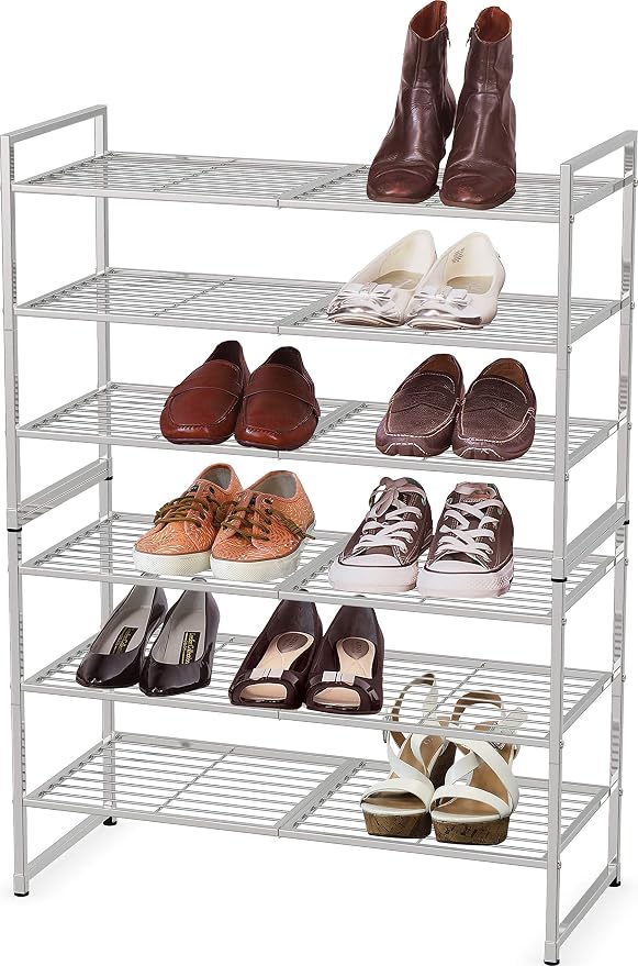 Simple Houseware 3-Tier Stackable Shoes Rack Storage Shelf, Silver - Image 3