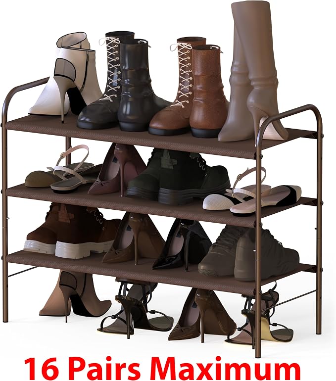 Simple Houseware 3-Tier Shoe Rack Storage Organizer, Bronze – Space-Saving Shoe Shelf, Holds 9–16 Pairs, Sturdy Metal Frame, Easy Assembly – Closet, Entryway, Bedroom Shoe Storage Solution - Image 5
