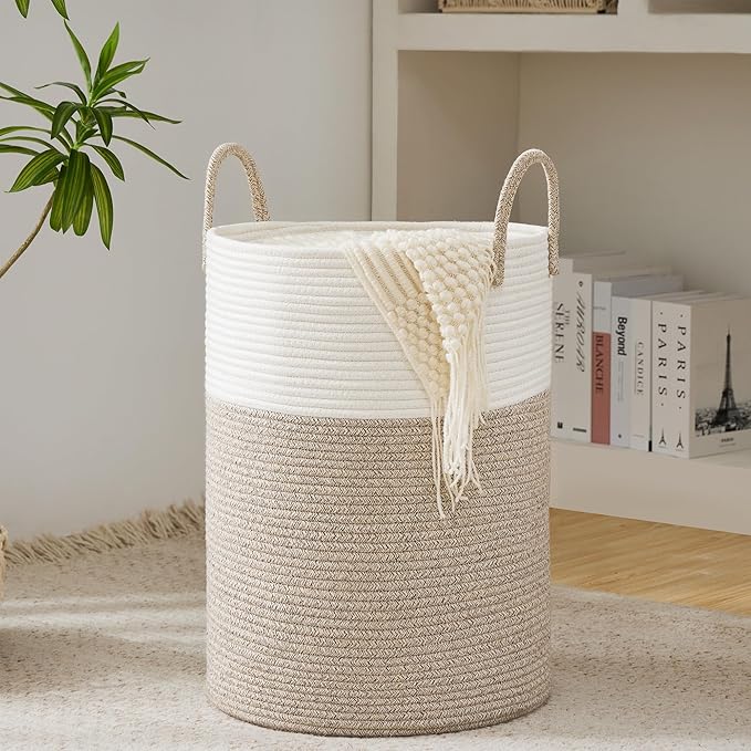 Cotton Rope Laundry Basket by YOUDENOVA, 72L Woven Collapsible Laundry Hamper, Clothes Hamper with Reinforced Handles in the Laundry Room, Bedroom, Bathroom, Brown by YOUDENOVA