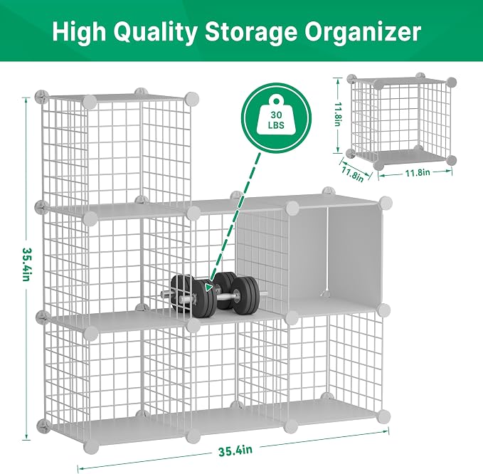 Wire Cube Storage Organizer, 6 Cubes Converted into 7 Cubes, Sturdy Metal Grids Storage Shelf Closet Shelving Units and Storage, Shelves for Bedroom LIvingroom Office - Image 4