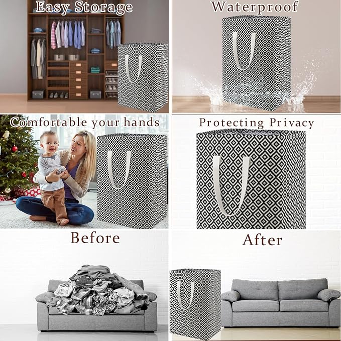 Waterproof Laundry Hamper Collapsible Laundry Basket Leather Handle Laundry Bag Large Clothes Storage Toy Organization for Bathroom Bedroom Laundryroom College Dorms (Pop-Up Laundry Hampers-004) - Image 3