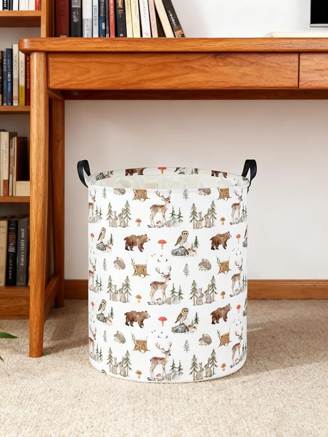 Kids Laundry Basket Animal Hamper for Nursery Woodland Hamper Cute Kids Storage Bin Organizer Room Decor for Home(Woodland animal) - Image 6