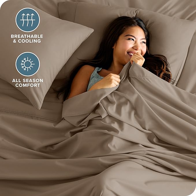 Bare Home Twin XL Sheet Set - 1800 Ultra-Soft Microfiber Twin Extra Long Bed Sheets - Double Brushed - Deep Pockets - Easy Fit - 3 Piece Set - Bedding Sheets & Pillowcases (Twin XL, Pebble)