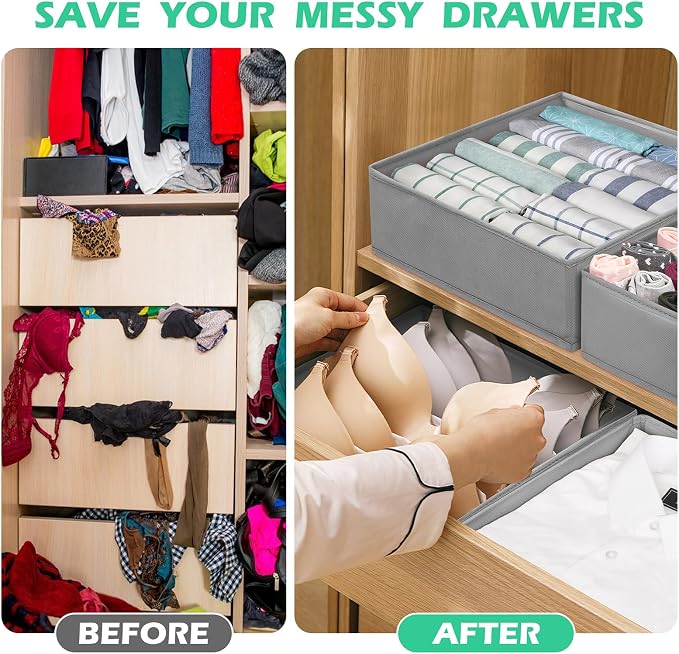 Drawer Clothing Organizer 16-Pack, Grey 3 Sizes Underwear Drawer Dividers, Fabric Folding Wardrobe Organizer, Can Store Baby Clothes, Bras, Underwear, Panties, Belts, Socks, Ties, etc. - Image 3