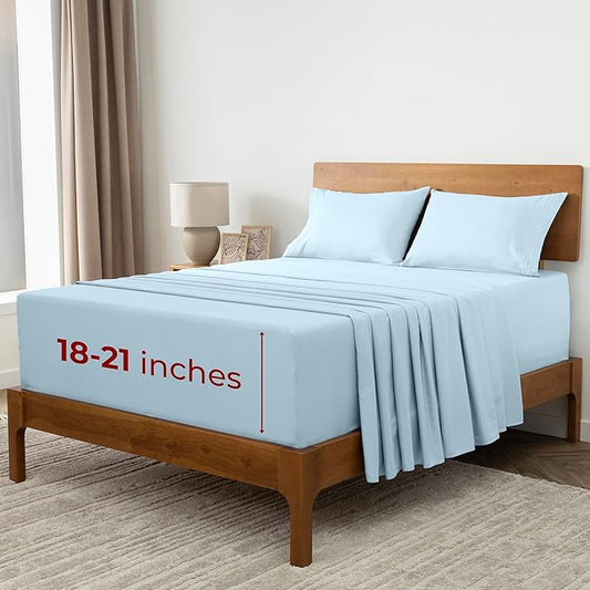 Mellanni Extra Deep King Sheets - 4 PC Iconic Collection Bedding - Hotel Luxury, Ultra Soft, Cooling Bed Sheets - Wrinkle, Fade, Stain Resistant (King, Aqua)