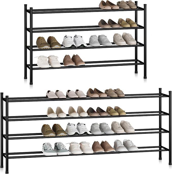 STORAGE MANIAC Long Expandable Shoe Rack, 24 Pairs Metal Wide Stackable Shoe Rack, Adjustable Shoes Shelf, Freestanding Shoes Organizer for Closet, Entryway, Hallway, Garage, Front Door, 4 Tiers by STORAGEMANIAC