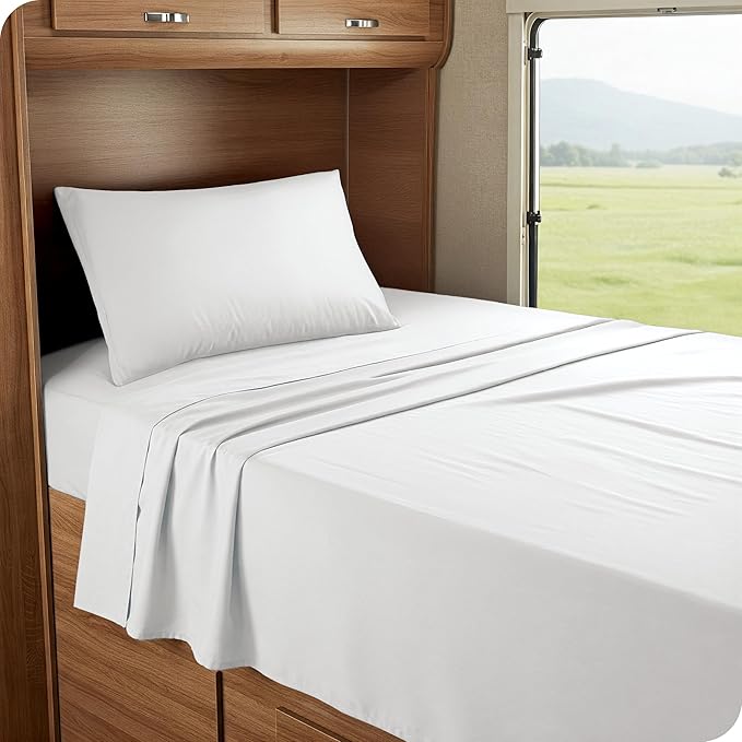 Bare Home RV Bunk Sheet Set - 1800 Ultra-Soft Microfiber RV Bunk Bed Sheets - Double Brushed - Deep Pockets - Easy Fit - 3 Piece Set - Bedding Sheets & Pillowcases (RV Bunk (30x75), White)