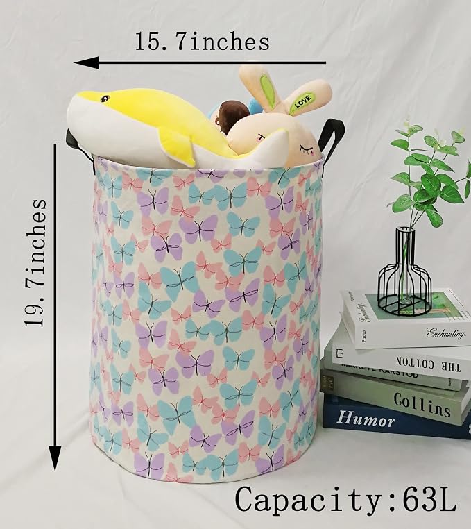 MAIZMZ Storage Bins Toys Box Kids Baby Hamper Waterproof Laundry Basket Canvas Collapsible Gift Organizer Bin for Home/Dorm/Kitchen/Pet/Office/Closet/Shelf/Gift Baskets(Butterfly) - Image 2