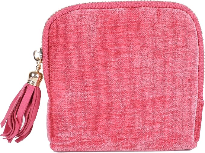 ASINGYER Travel Jewelry Storage Bag for Women, Velvet Portable Jewelry Organizer with Tassel Zipper, Small Pouches for Bracelets Necklaces Rings Earrings, Wedding Gift for Women (hot pink) by ASINGYERbyASINGYERHOME