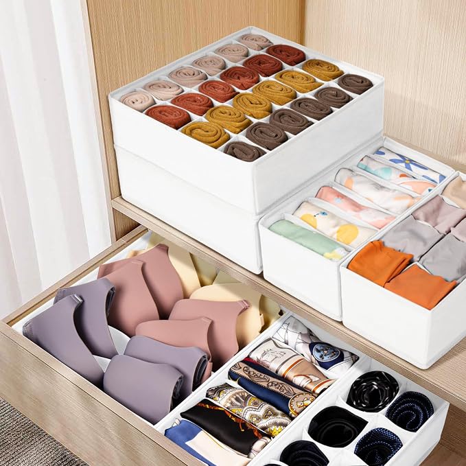 Criusia Drawer Organizer Clothes, 8 Pack Dresser Organizer Bins for Baby Clothes, Underwear Sock, Fabric Closet Organization and Storage Dividers for Nursery Bedroom (96 Compartments, White) - Image 5