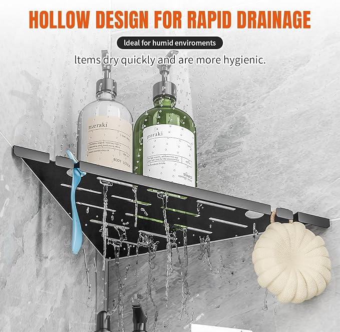 Permanent Tile-in Corner Shower Shelves with Hooks, Modern 304 Stainless Steel Shower Caddy for Bathroom Renovation & Hotel, Heavy Duty No-Drill Grout Mount Organizer for Tile Wall,10", 2 Pack - Image 5