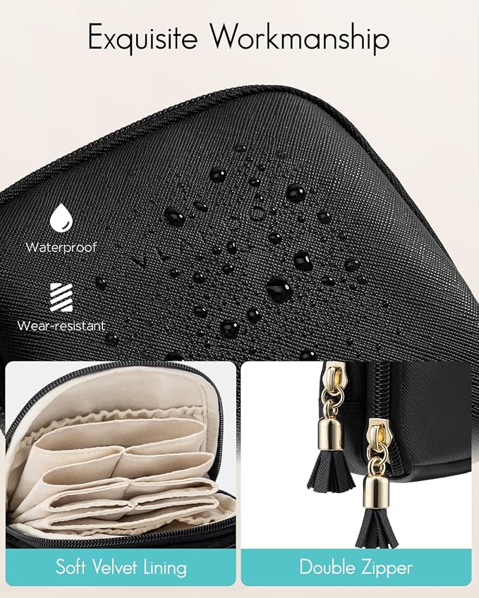 VLANDO Travel Jewelry Case,2-Layer Jewelry Organizer for Travel,Mothers Day Mom Gifts Teacher Gift,Multi-Compartment Jewelry Storage for Rings Earrings Necklaces Bracelets-Black - Image 5