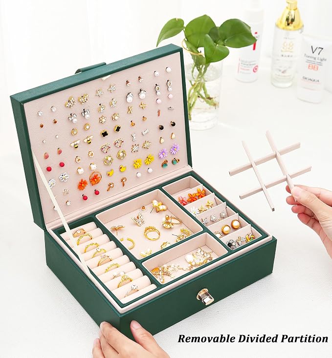 QBestry Womens Earrings Jewelry Box for Girls Jewelry Earring Organizer Box Earring Holder Organizer for Girls Jewelry Organizer Boxes for Women Girls Stud Earrings Organizers Jewelry Box Green - Image 5