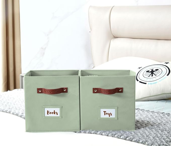 DECOMOMO Storage Cubes, 13x13x13 Storage Cube Bins with Labels, Fabric Organizer Bins (13" / 6pcs, Sage Green) - Image 8