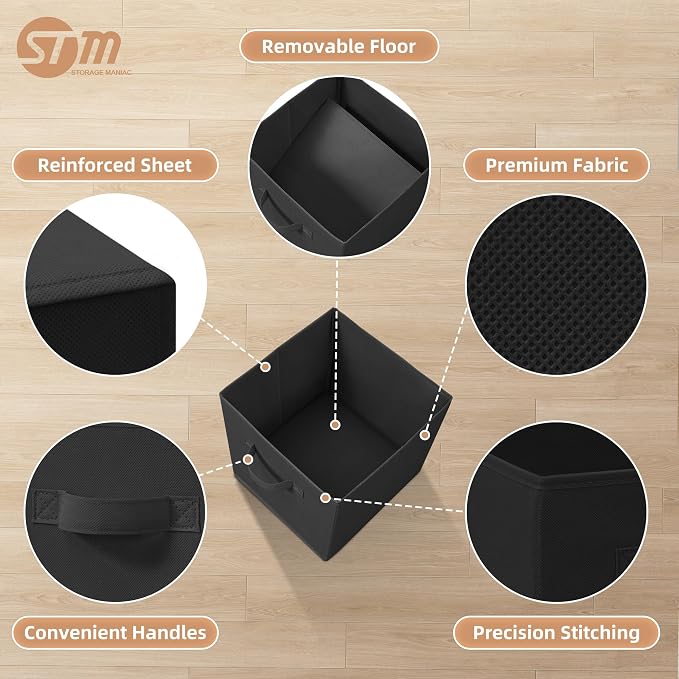 STORAGE MANIAC Storage Cubes, 11 Inch Collapsible Storage Bins with Handles, 4 Pack Fabric Foldable Bins for Organization, Durable Storage Bins for Closet, Shelves, Offices, Toys, 4-Pack Black - Image 4