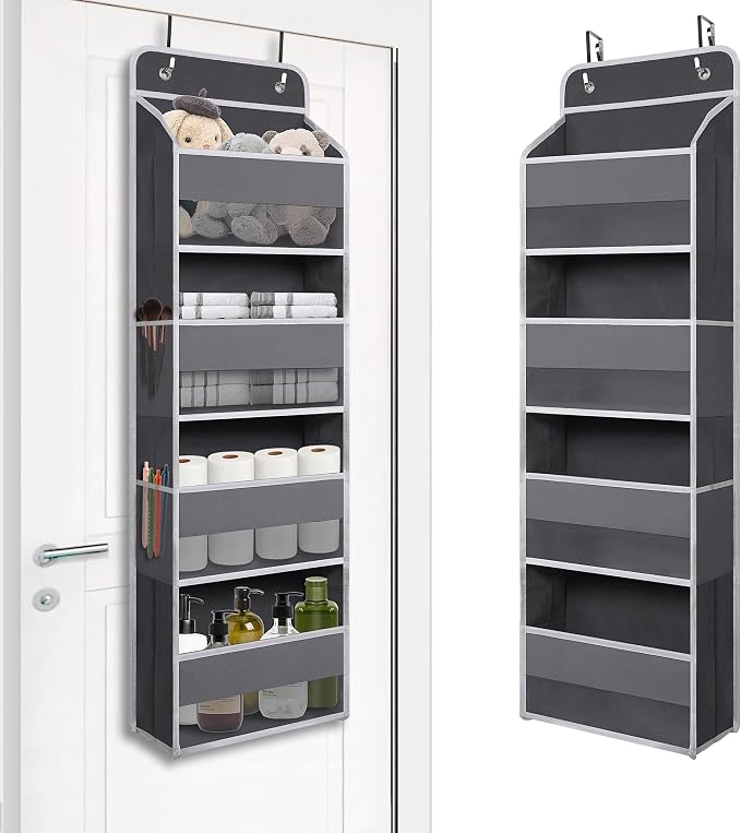 TYMENSH Over The Door Hanging Organizer with 4 Large Pockets – Closet, Bathroom, Nursery, Bedroom, Dorm Storage for Toys, Cosmetics, and Baby Essentials, Gray by TYMENSH