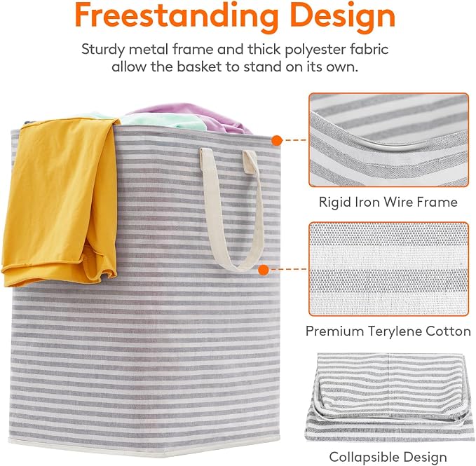 Lifewit 2 Pack Laundry Basket 90L Each, Collapsible Clothes Hamper with Reinforced Handles, Freestanding Waterproof Design for Bedroom and Laundry Room, Grey 180L Total - Image 2